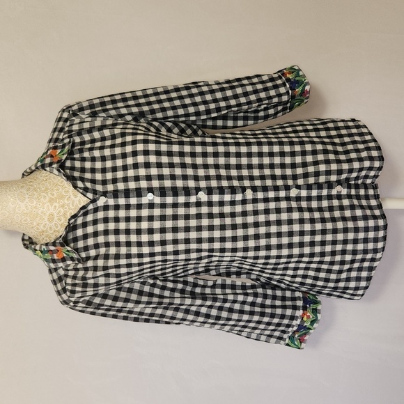 Intro Blouse Gingham Floral Embroidered Button Down Pocket Size PL Rockabilly - Picture 2 of 14